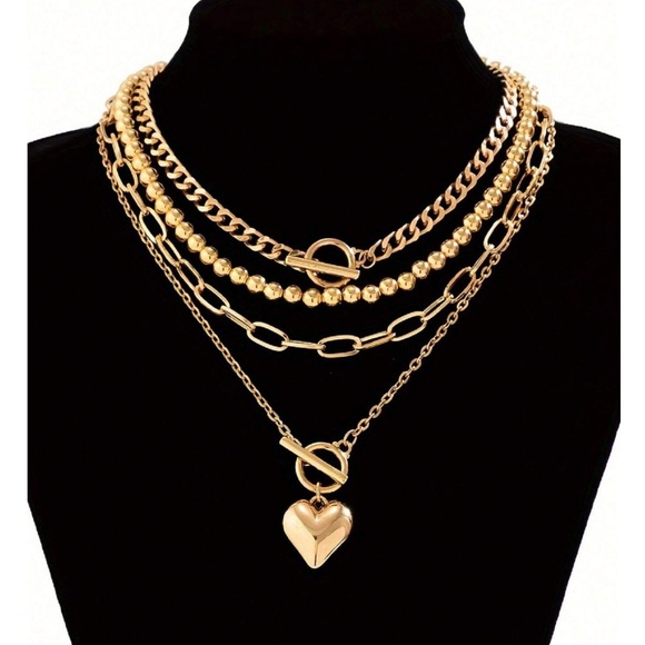 Luxe heart Toggle Bead Chain Necklace Set - Picture 3 of 6